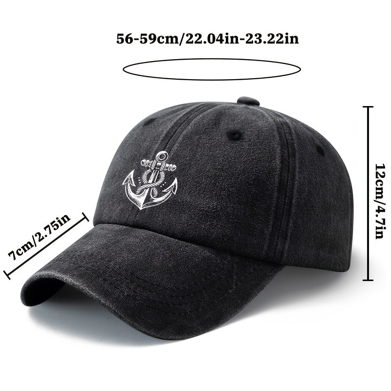 Unisex, Fashionable And Versatile Printed White Anchor Baseball Cap, Classic Retro Washed Outdoor Lightweight Curved Brim Cap, Trucker Baseball Cap, Suitable for Outdoor Vacations, Travel, Camping, And Other Casual Occasions, Hip-Hop Style Cap