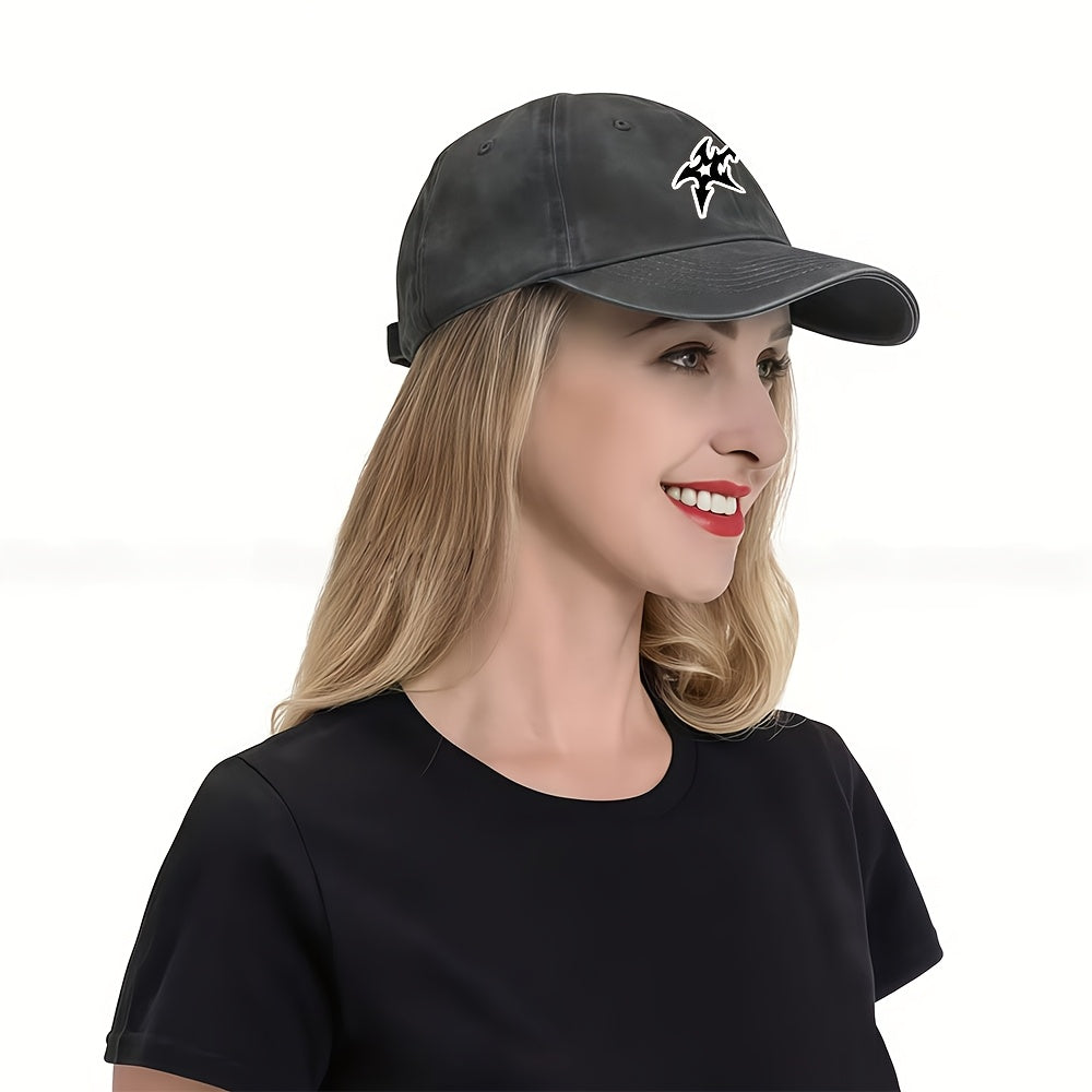 Men' & Women' Vintage Washed Baseball Cap with Abstract Sharp Pattern - Lightweight Breathable Outdoor Hip-Hop Hat, Adjustable Pull String Closure, Machine Washable Suitable for Sports, Casual Wear, Urban Fashion