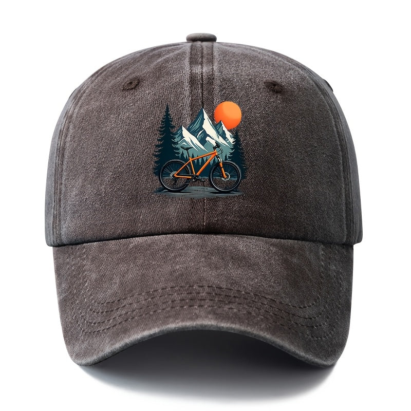 Unisex Fashion Versatile Printed Sunset Bicycle Baseball Cap, Classic Retro Washed Outdoor Lightweight Curved Cap, Trucker Hat, Suitable for Outdoor Vacation Travel Camping And Casual Occasions, Holiday Party Hip-Hop Hat