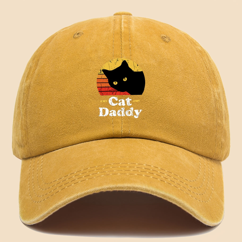 Charming "Cat- for daddy" Printed Baseball Cap, PAPA Retro Curved Brim for dad Hat, Suitable for Both Men And Women in All Seasons, Adjustable Size, Suitable for Most People, Trucker Sun Hat, Ideal Gift for Dad Or Grandpa, Suitable for Leisure