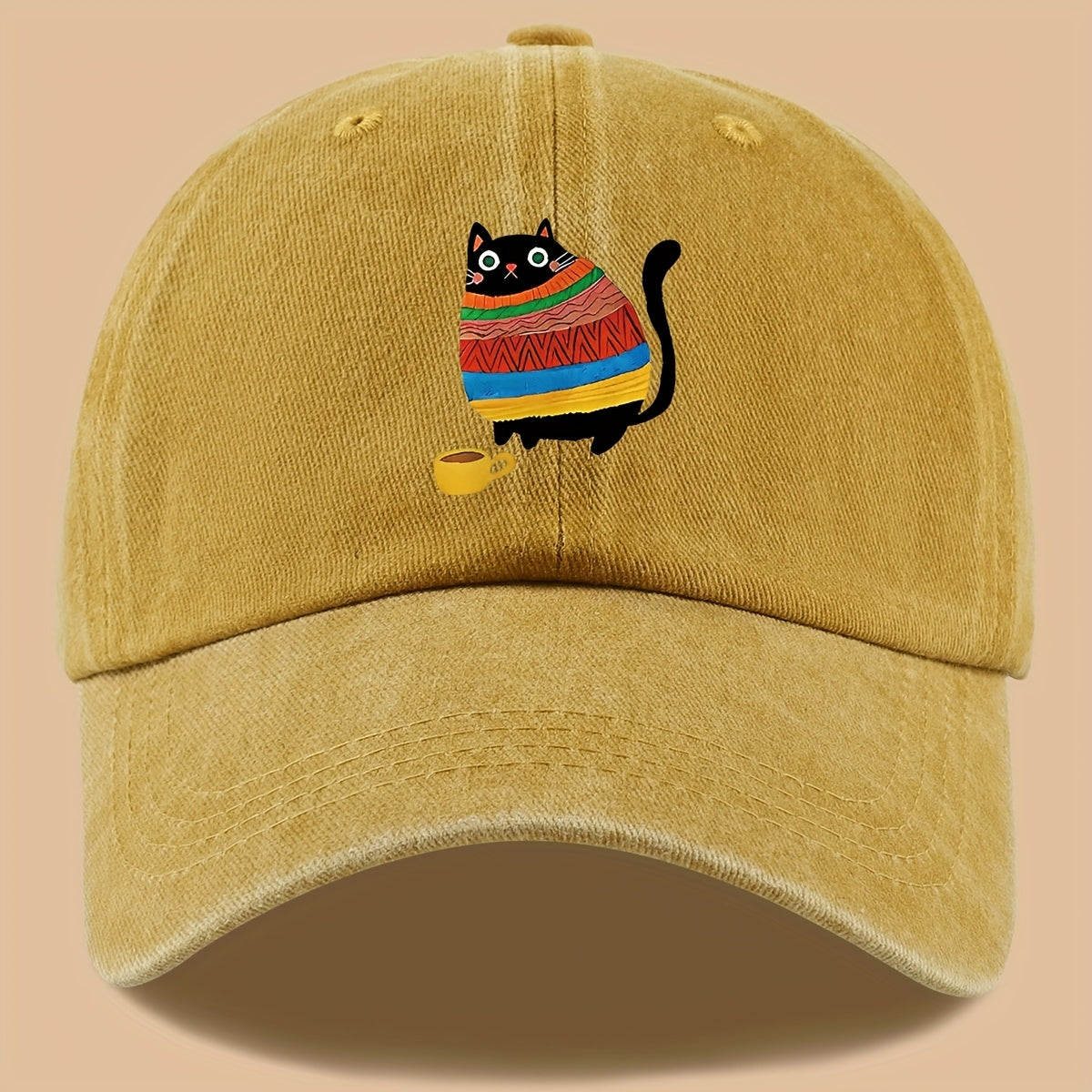 70 Lightweight Breathable 1pc Cat Print Trucker Hat - Vintage Washed Baseball Cap with Adjustable Strap, Unisex Outdoor Sun Hat | Ideal for Vacation, Hiking, Birthday Gifts