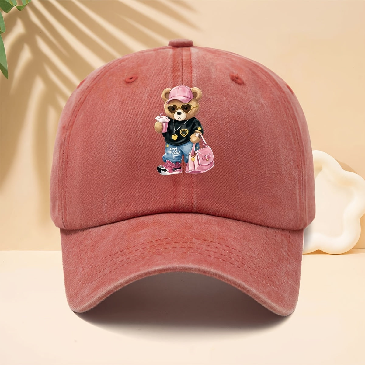 Baseball Cap with a Trendy and Cool Teddy Bear Print, Featuring an American Street-style Aesthetic. This Adorable and Fun Personality-driven Casual Snapback Is Perfect for Strolling, Shopping, Traveling, Gatherings, Vacations, and Parties. The Curved