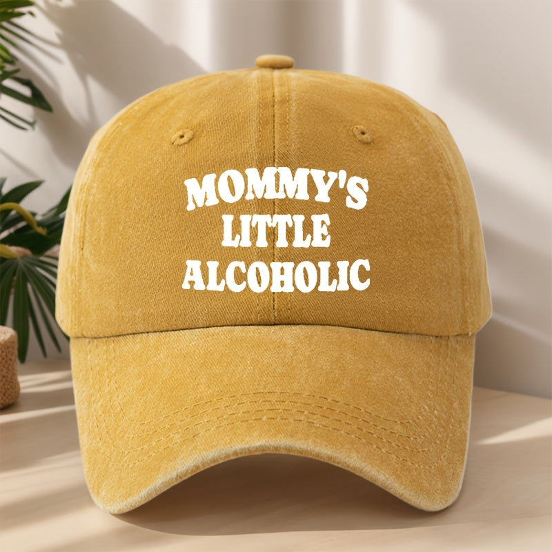MOMMY's LITTLE ALCOHOLIC High-Quality Printed Baseball Cap, Classic Washed Distressed Vintage Curved Brim Hat for Outdoor Leisure, Sports, Running, Mountaineering, Camping, Fishing. Soft, Comfortable, Sweat-Absorbent, Breathable Duckbill Cap.  Street