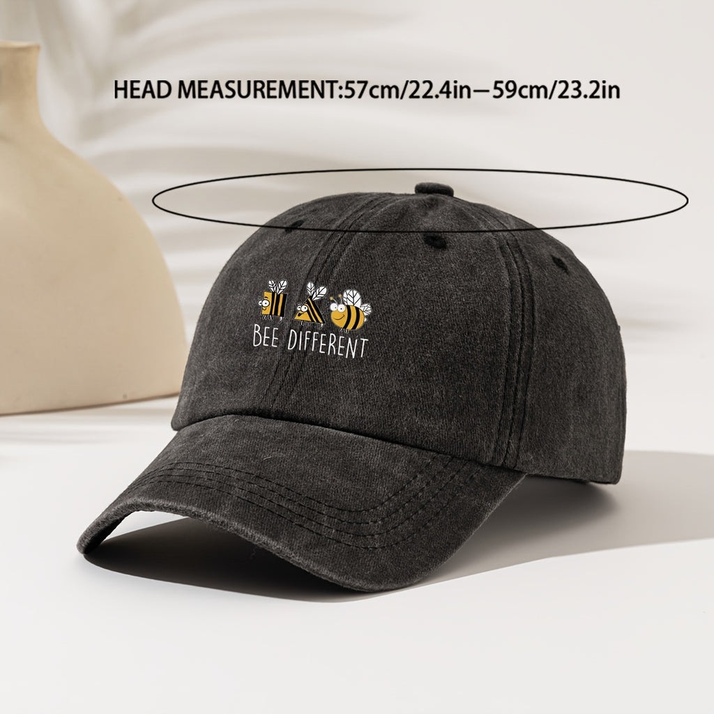 1pc Fashionable And Easy Washed Baseball Cap with "DIFFERENT Three Bees" Printed Pattern, a Must-Have Fashion Item for Both Men And Women, High Aesthetic Value, Suitable for All Seasons, Decorative Style
