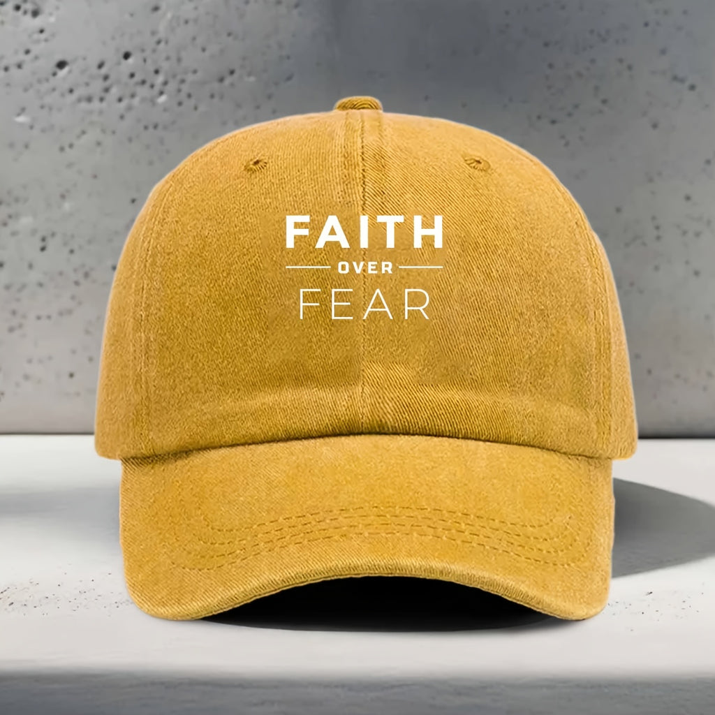 Women'S Baseball Cap with English Print FAITH OVER FEAR Inspirational Slogan, Casual Fashion Individual All-Match Street Trendy Unisex Duckbill Hat, Daily Commuting Outdoor Sports Fitness Yoga