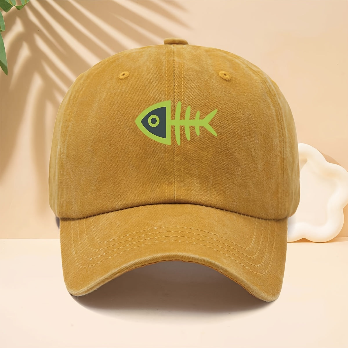 Men' & Women' Fluorescent Green Fishbone Print Trucker Hat - Adjustable Snapback Cap with Curved Brim, Soft Top Suitable for All- Outdoor, Travel, Parties, Casual Wear - Unisex Baseball Cap for Fishing Trips and Daily Use