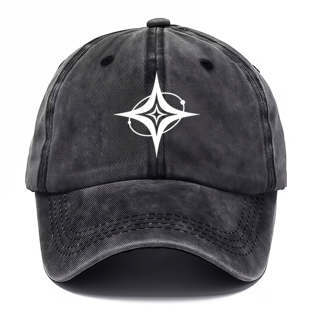 Abstract Four-Pointed Star Concentric Track Pattern, Vintage Washed Outdoor Sports Hip-Hop Baseball Cap, Lightweight And Breathable, Unisex