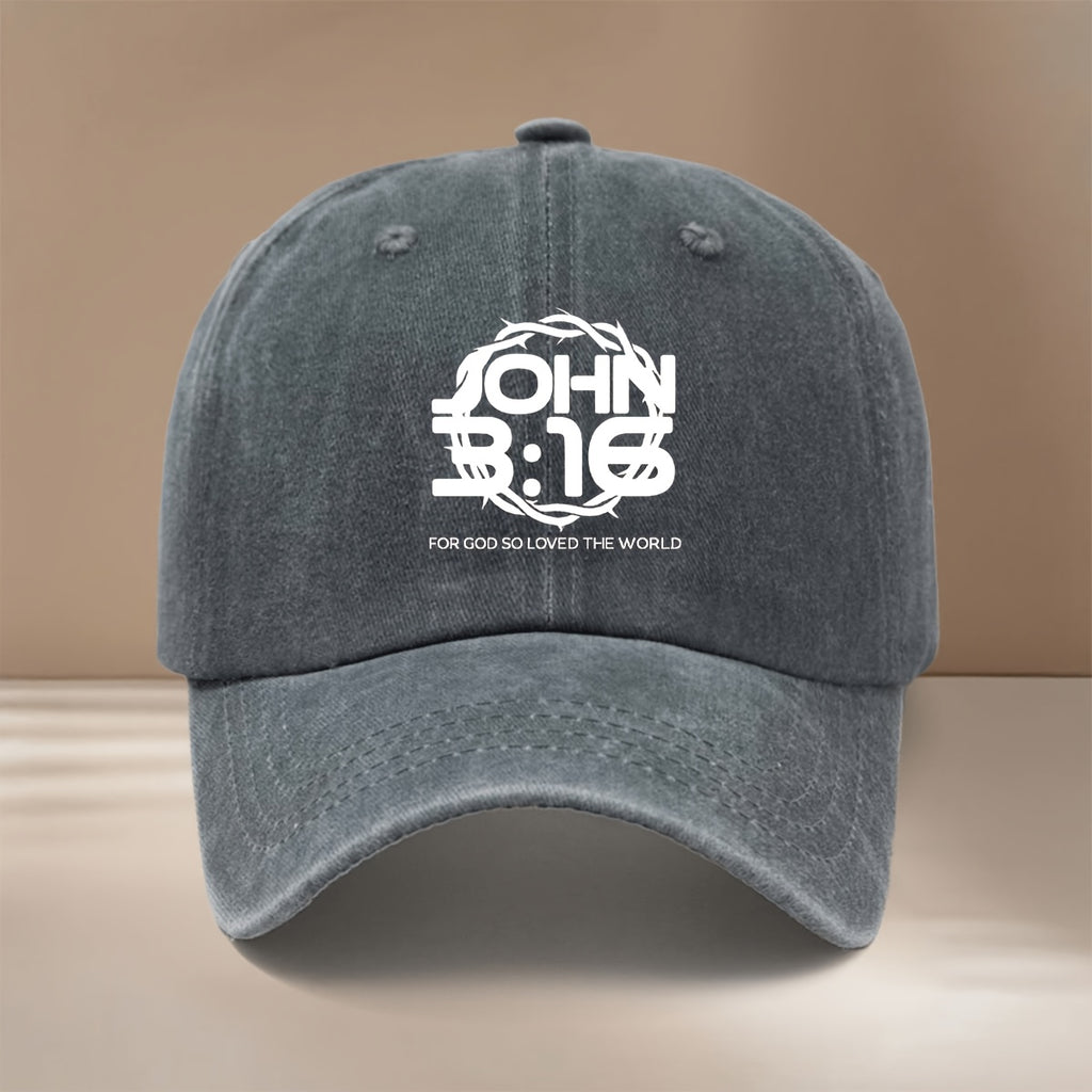 A Baseball Cap Featuring The Text JOHN 3:16, Designed in a Easy And Lightweight Style Suitable for Both Men And Women. This Hip-Hop Duckbill Cap Is Perfect for Vacations, Gatherings, And Camping