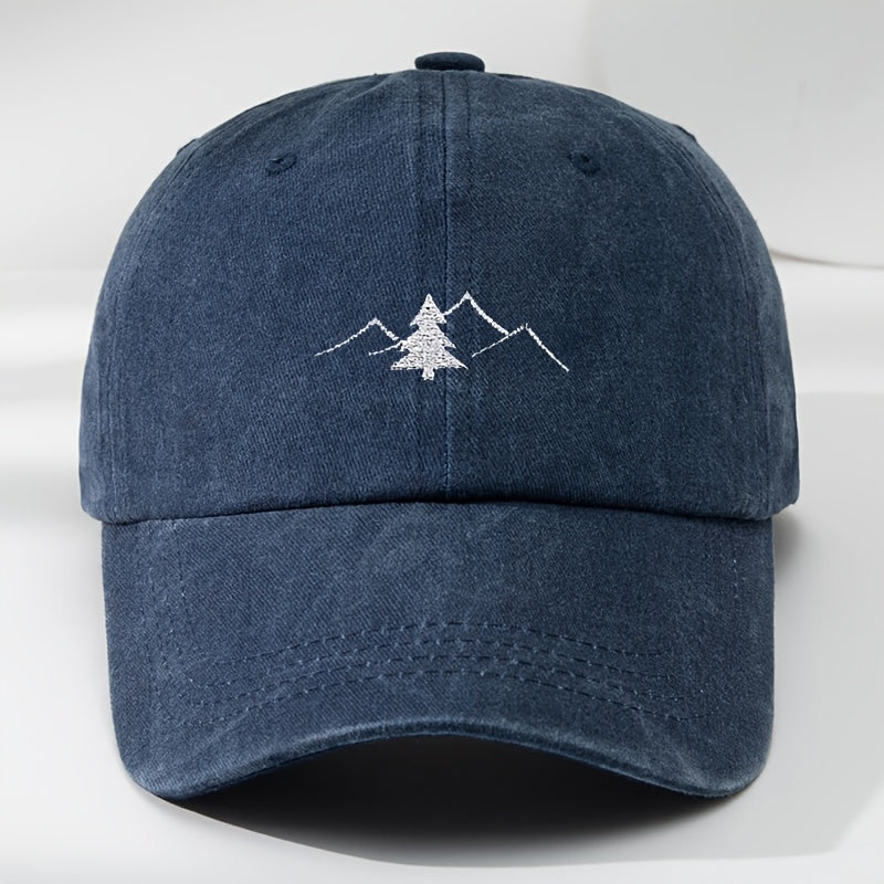 Fun Pine Tree And Mountain Peak Print Embroidered Baseball Cap Outdoor Men'S Casual Sports Adjustable Baseball Cap
