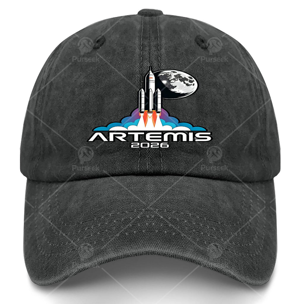 Unisex Aesthetic Baseball Cap Featuring a Washed And Distressed Design Inspired by The Artemis Moon Launch