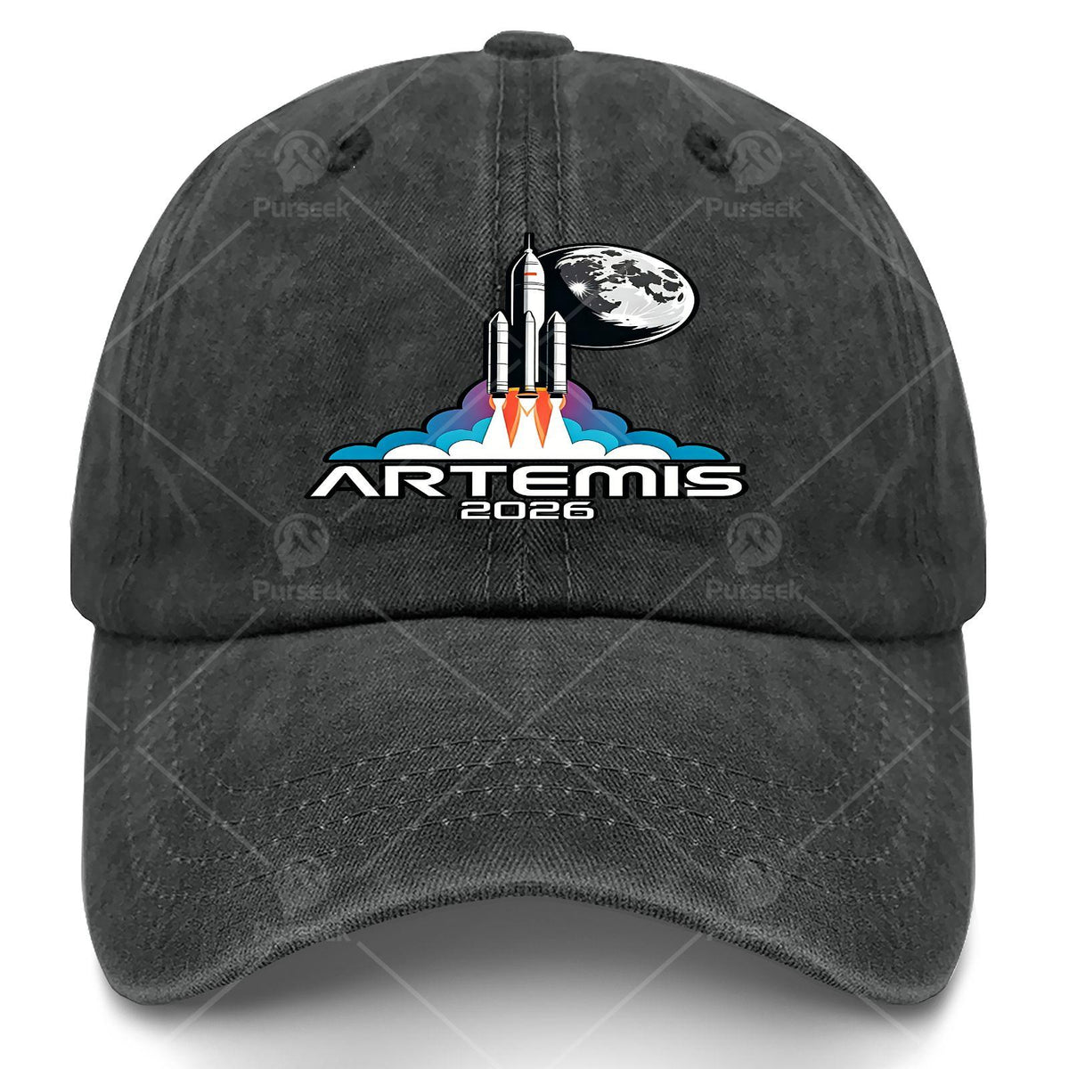 Unisex Aesthetic Baseball Cap Featuring a Washed And Distressed Design Inspired by The Artemis Moon Launch