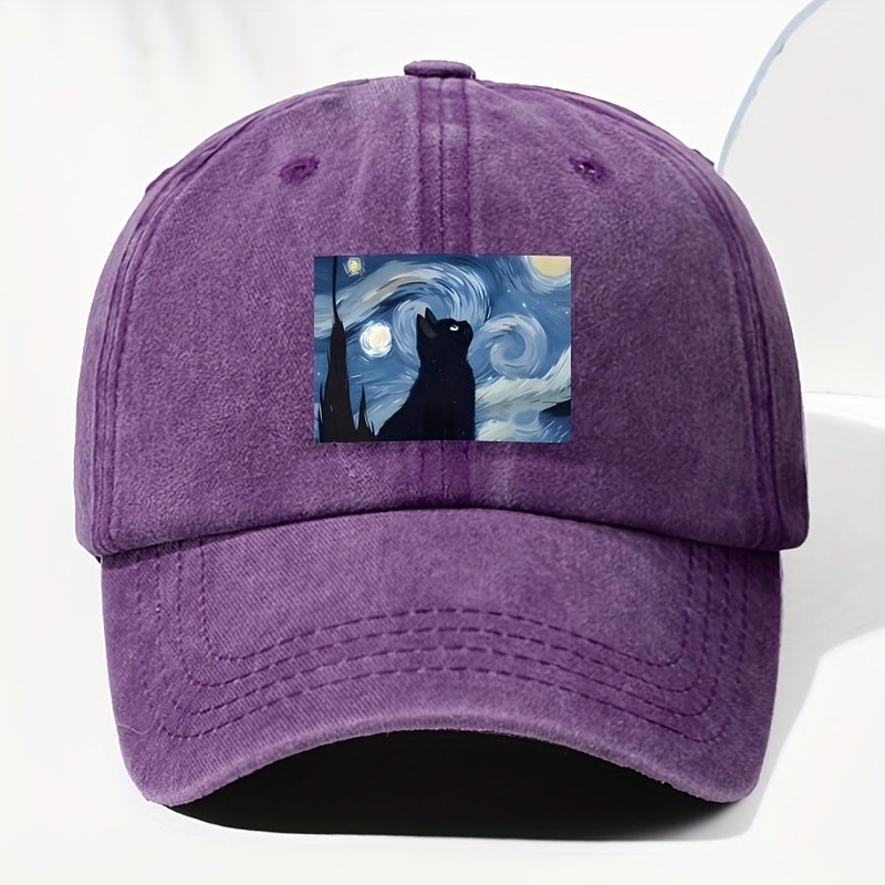 Unisex Cat Animal Print Washed Vintage Baseball Cap, Fashionable Sun Outdoor Hat for Men and Women, Adjustable Fit Trucker Hat Suitable for All Seasons and Daily Wear