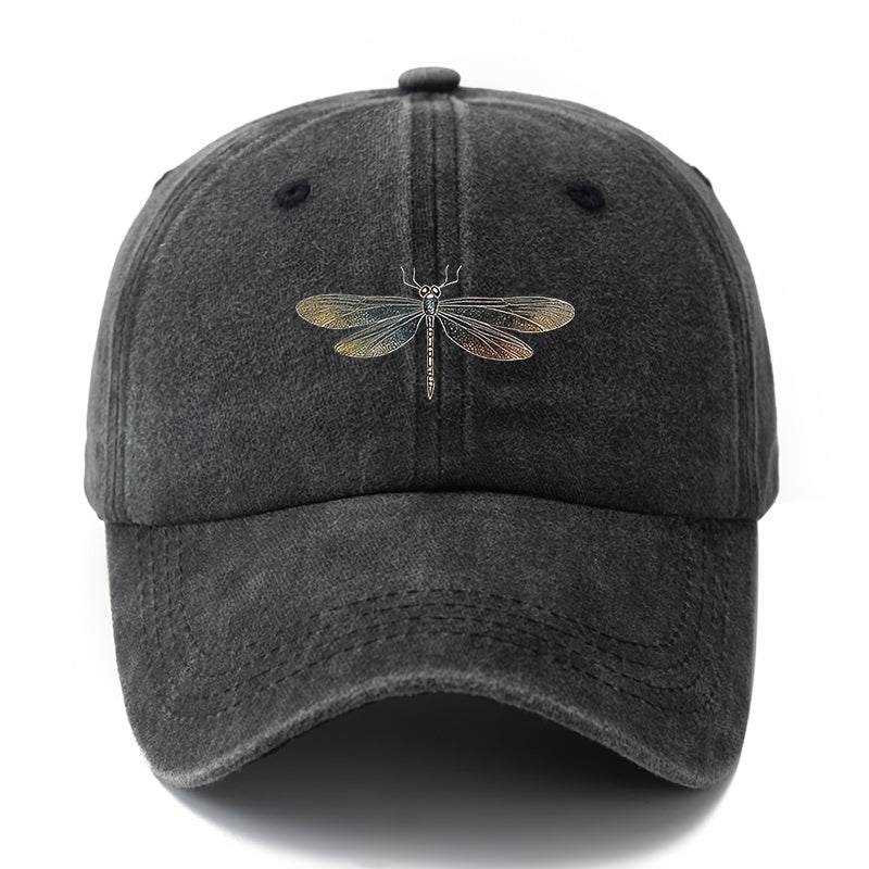 A Unisex Fashion Baseball Cap with a Printed Dragonfly Pattern, Trendy Style for Outdoor Activities, Sun Curved Brim Hat, Adjustable Size for Outdoor Vacations, Travel, Camping, and Casual Wear, a Top Choice for Gifts.