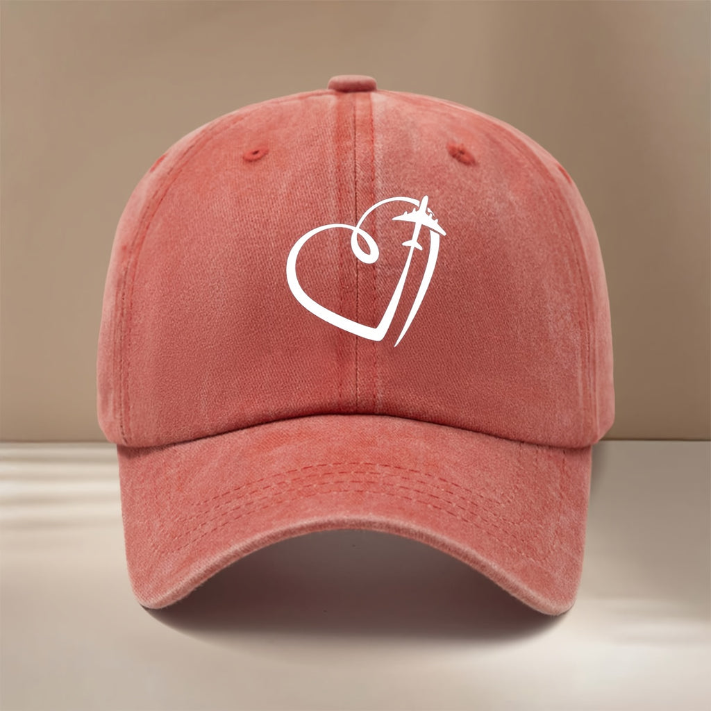 Airplane Line Heart Pattern Baseball Cap Comfortable Fashion Hip-Hop Hat Unisex Casual Hat for Parties, Camping, And Casual Outfits, Easy Curved Brim Cap, Lightweight Duckbill Cap, Individual All-Match Trendy Cool Six-Panel Cap, Versatile Style