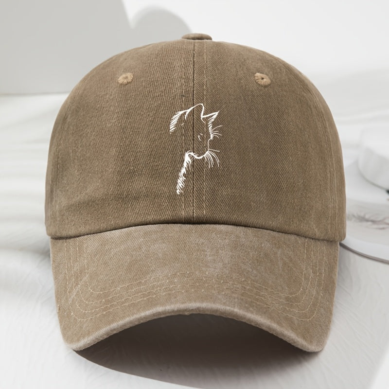 Unisex Vintage Cat Ear Baseball Cap, Trendy And Versatile, Comfortable And Breathable, Sun-Protective Hat for Outdoor Sports, Adjustable Lightweight Polyester Fiber in Classic Black
