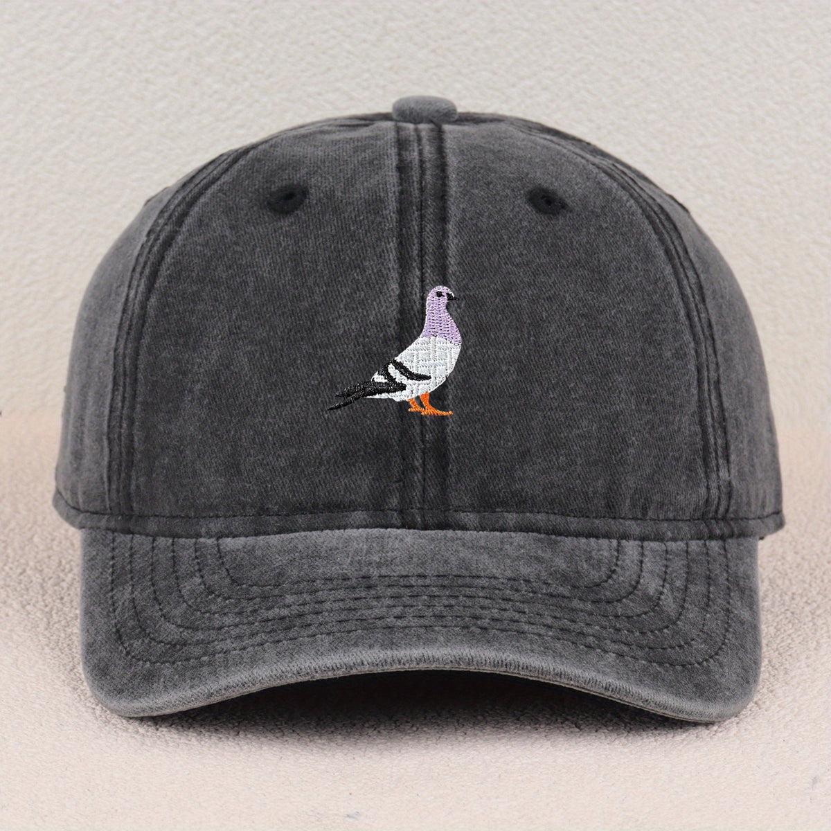 Lightweight Rayon Baseball Cap with Pigeon & VERG Print Emblem - Adjustable Metal Buckle, Minimalist Round Top Hat for Casual & Smart-Casual Wear, Year-Round Mature Style (Not Washable)