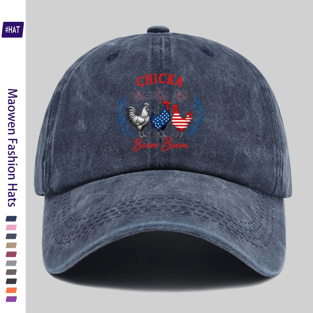 1pc Vintage Washed Distressed Baseball Cap with American Flag And Fireworks Print, Adjustable Buckle Closure, Rooster And Hen Pattern, Suitable for Truckers, Unisex, Ideal for Driving And Everyday Casual Wear