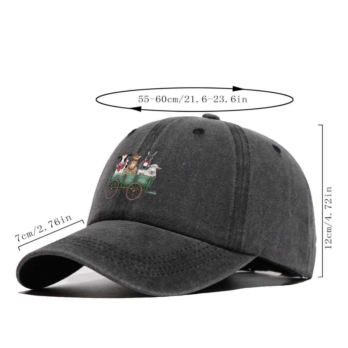 1pc Farm Animal Fun Cartoon Print Baseball Cap, Comfortable Breathable Sun Hat, Fashionable Cute Aesthetic Unisex Cap, Adjustable Size, Travel Hat, Pastoral Style Casual Hat, Suitable for Outdoor Picking, Farm Tour, Picnic, Dog Walking
