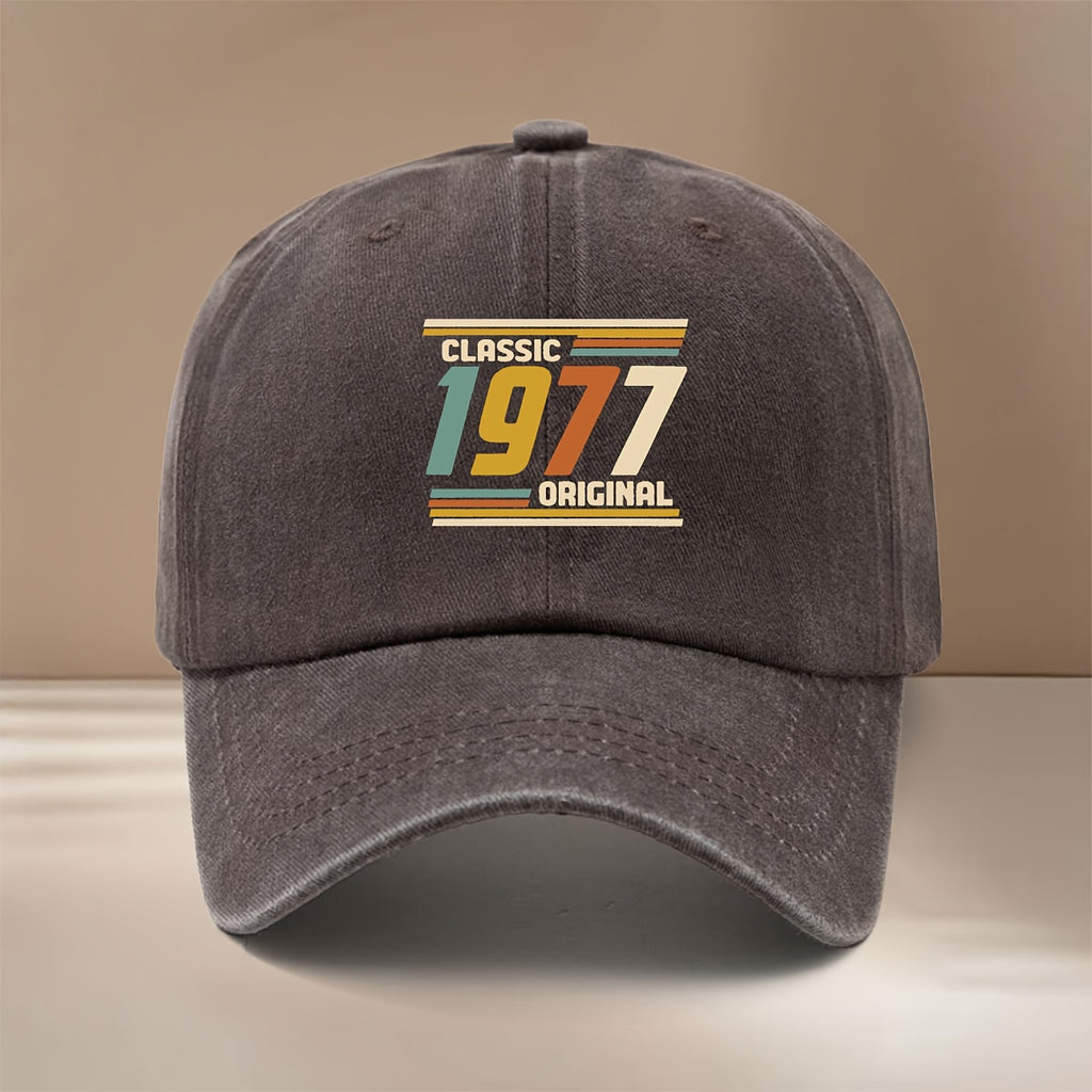 1977 Graphic Baseball Cap, Comfortable And Minimalist, Suitable for Both Men And Women. This Six-Panel Hat Is Perfect for Gatherings, Camping, And Features a Textured Design. It'S a Stylish