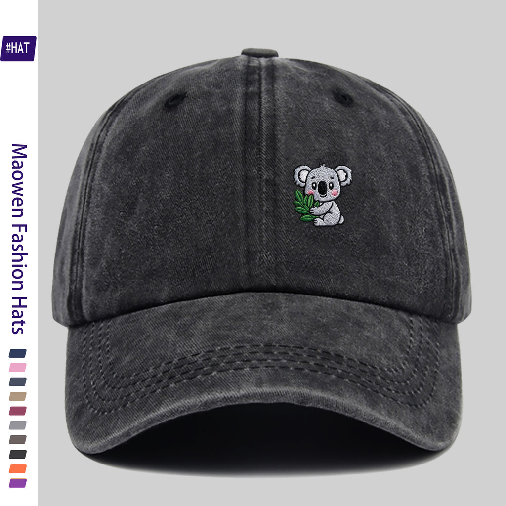 Cartoon-Style Koala Pattern Printed Washed Baseball Cap, New Vintage-Style Baseball Cap for Summer, Unisex Lightweight Outdoor Cap, Suitable for All Seasons, Travel And Casual Wear, Adjustable Size Trucker Cap, Ideal for Sports Enthusiasts