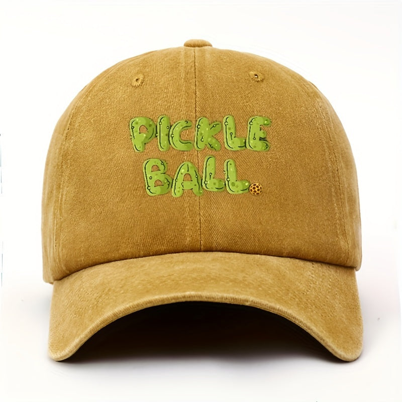 Retro Washed Baseball Cap with PLCKLE BALL Text. Solid Adjustable Design. Ideal for Outdoor, Casual Sports, And Couples