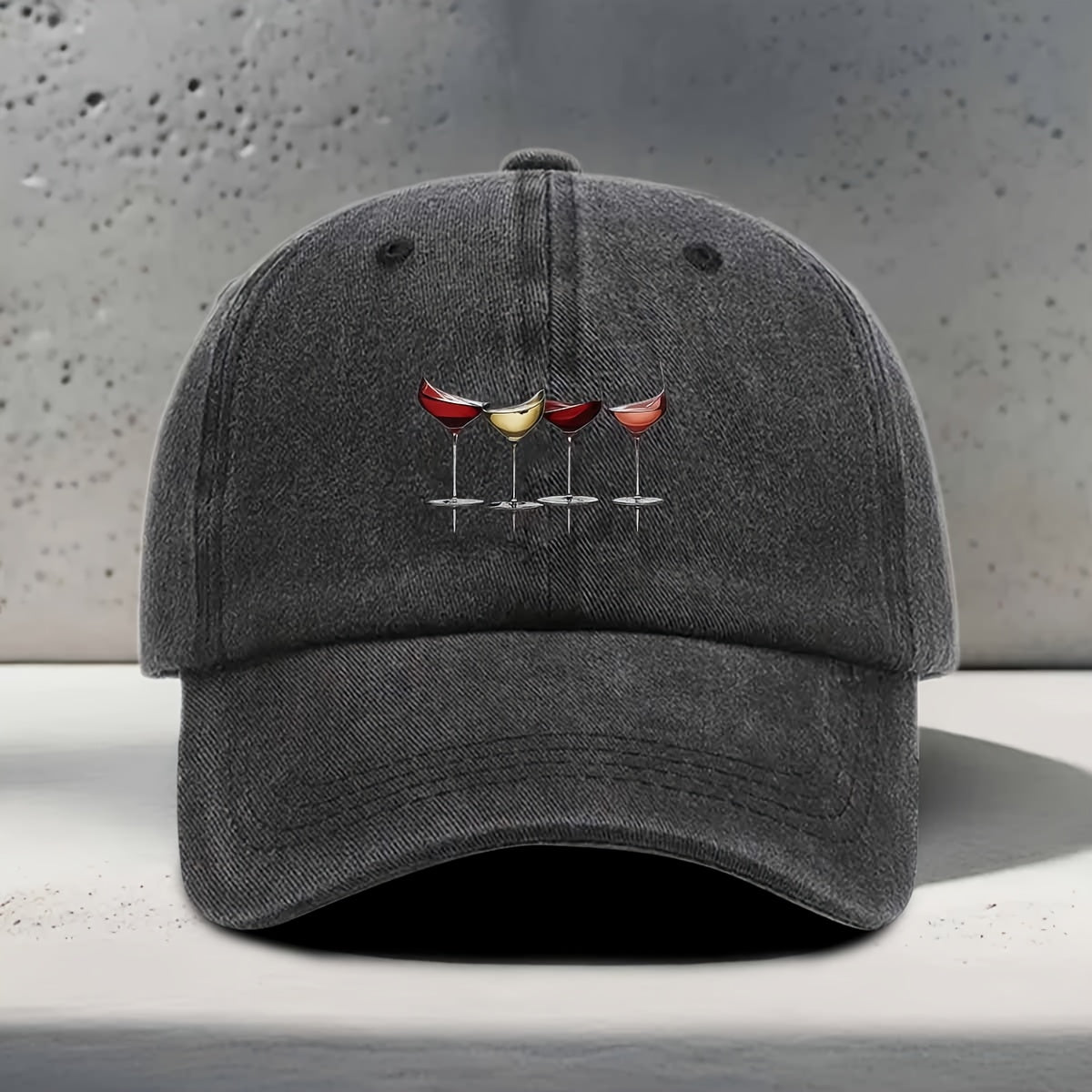 Men's & Women's Adjustable Snapback Baseball Cap with Wine-Themed Print - Washed Curved Brim Hat Suitable for Wine Tasting, Parties, Travel - Lightweight Textured Unisex Cap for Outdoor, Daily Wear, Wine Culture Enthusiasts