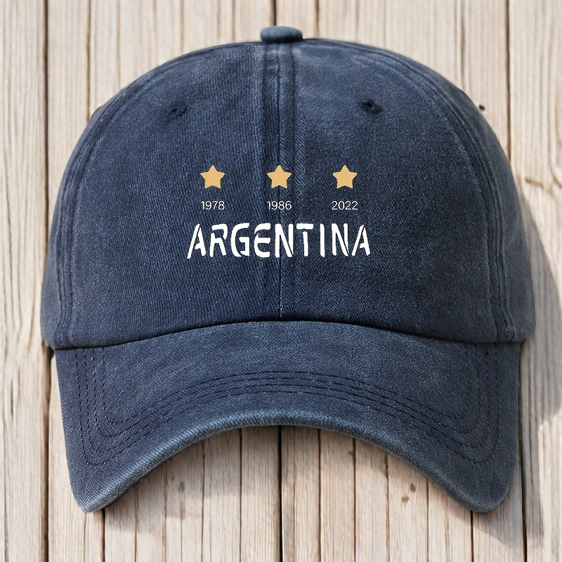 Men's Argentina National Soccer & Baseball Cap - Vintage 1978 1986 2022 Cup Embellished Hat with 3 Stars & Argentina Emblem, Adjustable Curved Brim for Outdoor Games, Fan Apparel (Duckbill Hat)