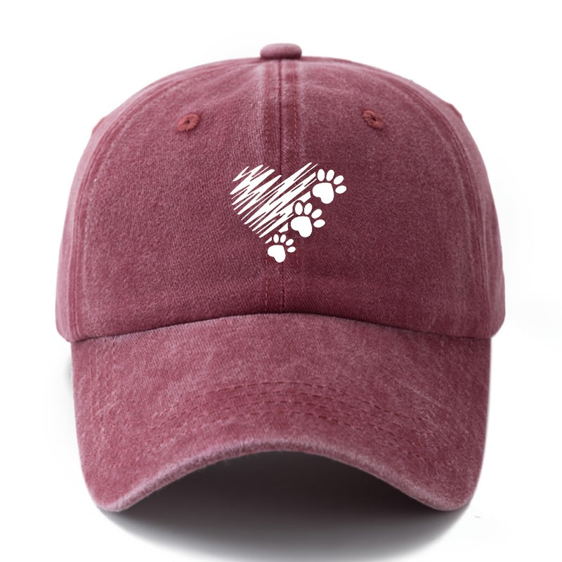 1 Unisex Fashionable Printed Graffiti Heart Dog Paw Baseball Cap | Classic Retro Lightweight Curved Brim, Ideal for Outdoor Travel, Camping, Casual Wear, and Daily Commute, Brand: MAKEFGE