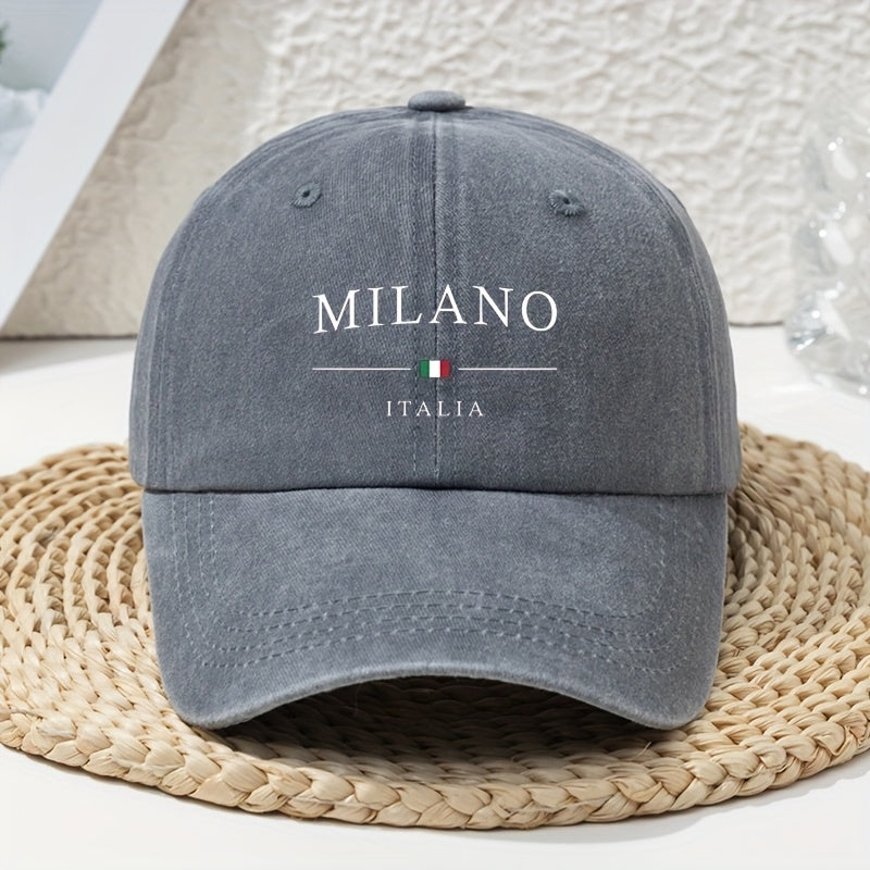 Italian Milan Fashion Flag Print Baseball Cap for Women, Vintage Versatile Sun Hat, Breathable And Comfortable Soft-Top Dad Hat, Unique Trendy Washed And Distressed Style