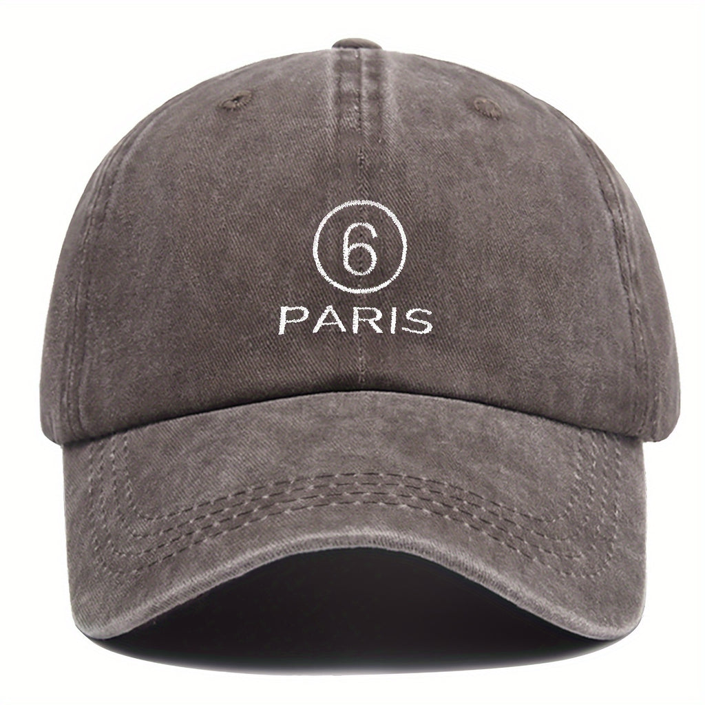 MM Style "Paris" Number ⑦ Baseball Cap Solid Color Easy Paris Embroidery Number 6 Fashion Curved Brim Hat Universal for All Seasons Men And Women Adjustable Size Comfortable And Breathable