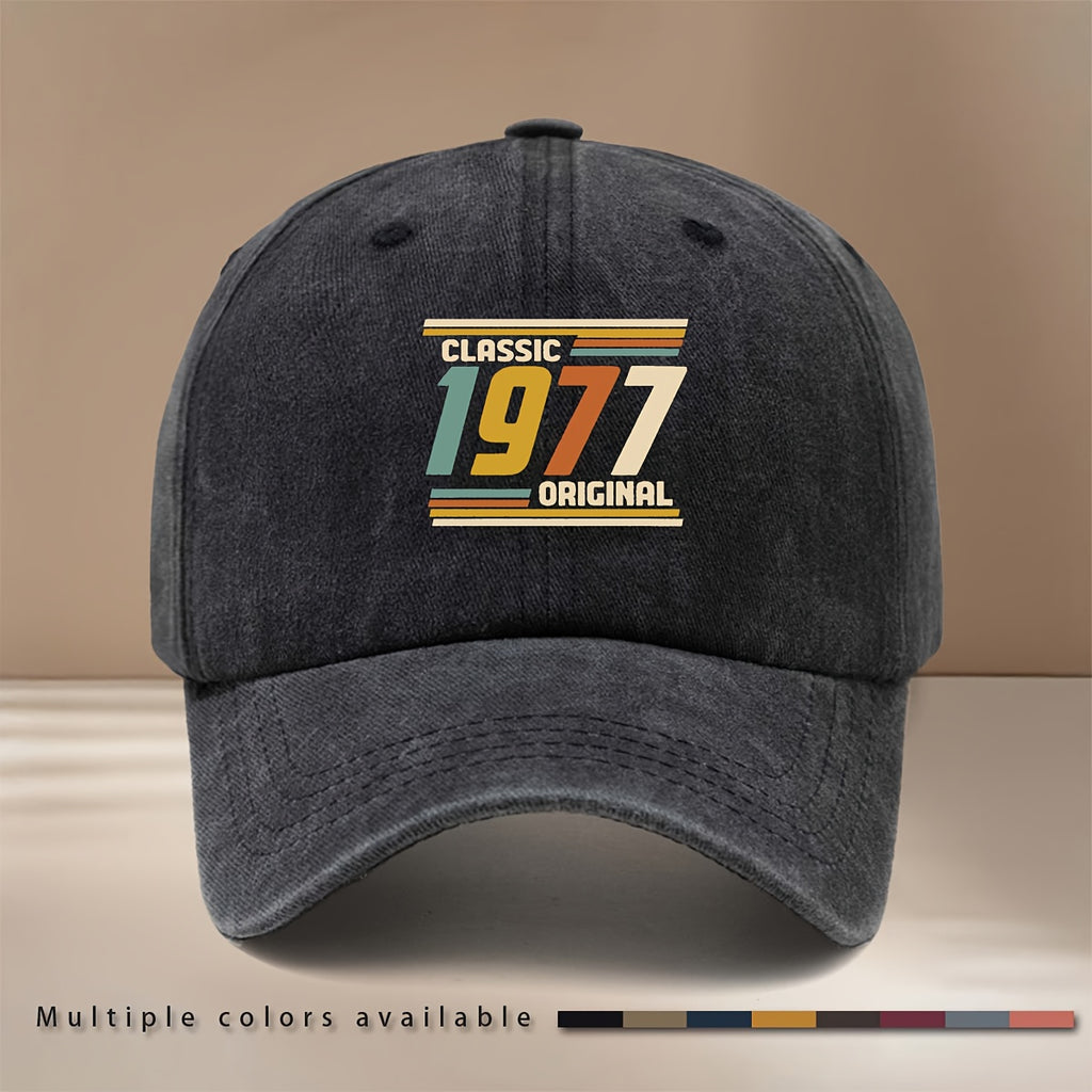 1977 Graphic Baseball Cap, Comfortable And Minimalist, Suitable for Both Men And Women. This Six-Panel Hat Is Perfect for Gatherings, Camping, And Features a Textured Design. It'S a Stylish
