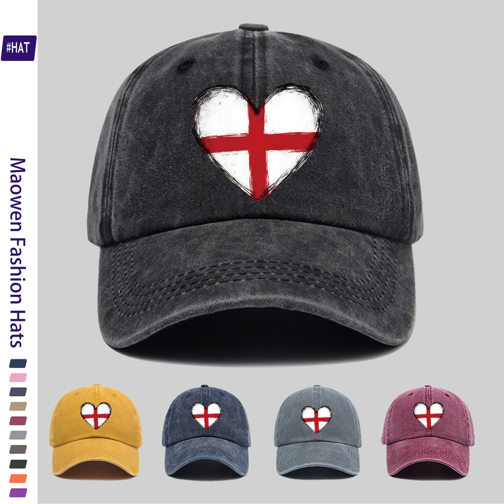 1pc of Vintage Distressed Adjustable Sports Cap, Washed and Distressed with an English Flag and Heart Pattern Print, Outdoor Casual Cap, Fashionable Printed Breathable Baseball Cap, a Must-have Fashion Item, Ideal for Outdoor Sports and Travel Ca