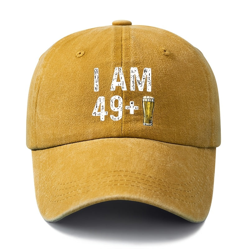 Unisex Fashion Versatile Printed I AM 49+ Beer Baseball Cap, Classic Retro Washed Outdoor Lightweight Curved Cap, Trucker Hat, Suitable for Outdoor Vacation Travel Camping And Other Casual Occasions, Holiday Party Hip-Hop Hat