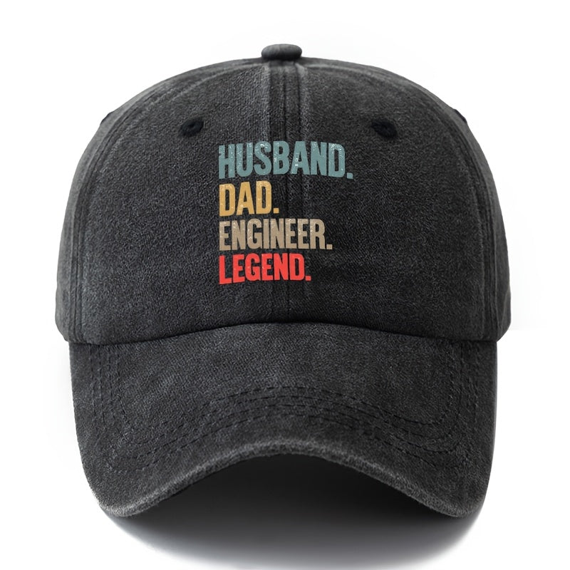A Unisex, Fashionable and Versatile Printed Baseball Cap with a Stepwise Identity Statement, HUSBAND DAD ENGINEER Baseball Cap, Classic Retro Washed Outdoor Lightweight Curved Brim Cap, Trucker Baseball Cap, Suitable for Outdoor Vacations, Travel, Ca