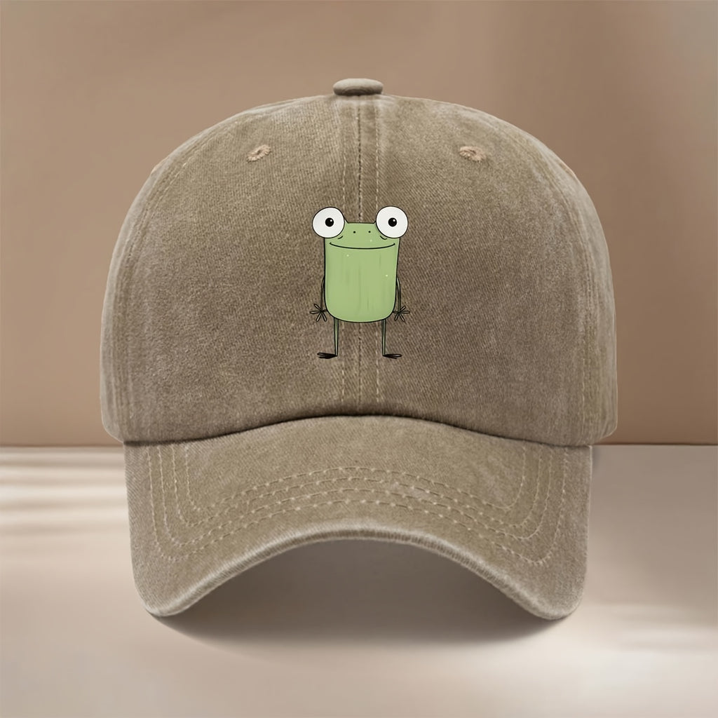 This Is a Baseball Cap Featuring a Minimalist Frog Design, Suitable for All Seasons with an Adjustable Size. It's a Casual Unisex Hat That's Lightweight and Stylish, Perfect for Outdoor Activities, Gatherings, Camping, and as a Trendy Curved-brim Cap