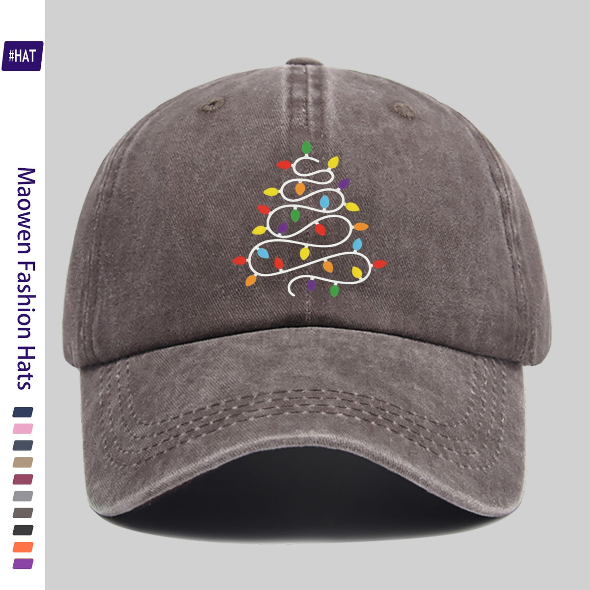 1pc Unisex Adjustable Trucker Dad Hat with Christmas Light Pattern & Distressed Vintage Wash - Lightweight Baseball Cap Suitable for Sports, Travel, Casual Wear, Outdoor Activities, Machine Washable, All-Season Cap with Buckle Closure Design