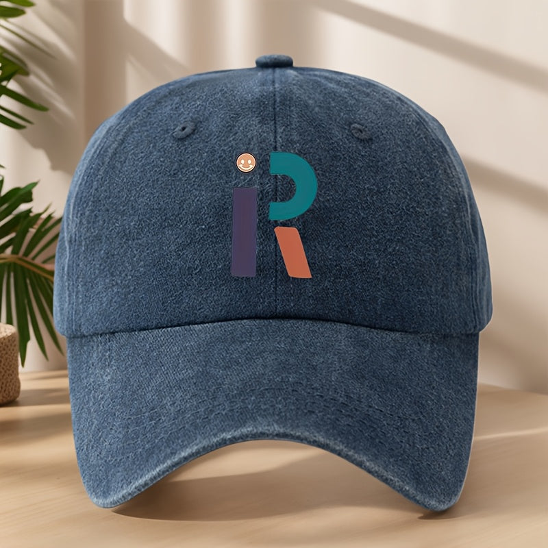 Vintage Washed Distressed Baseball Cap with R Letter Print & Duckbill Brim - Soft Breathable Sweat-Absorbent Suitable for Outdoor, Sports, Camping, Fishing, Streetwear - Curved Brim Hat for, Mountaineering, Hip-Hop Style