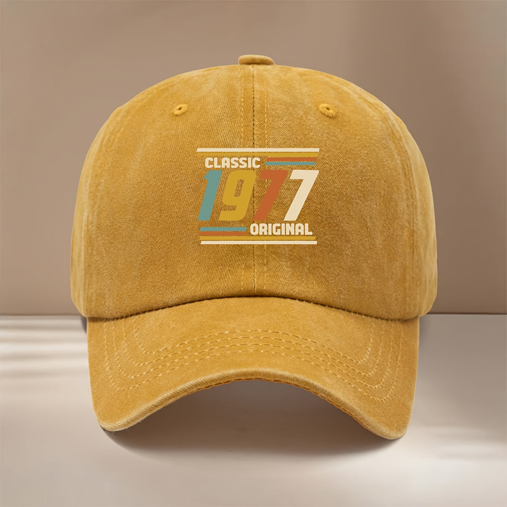 1977 Graphic Baseball Cap, Comfortable And Minimalist, Suitable for Both Men And Women. This Six-Panel Hat Is Perfect for Gatherings, Camping, And Features a Textured Design. It'S a Stylish