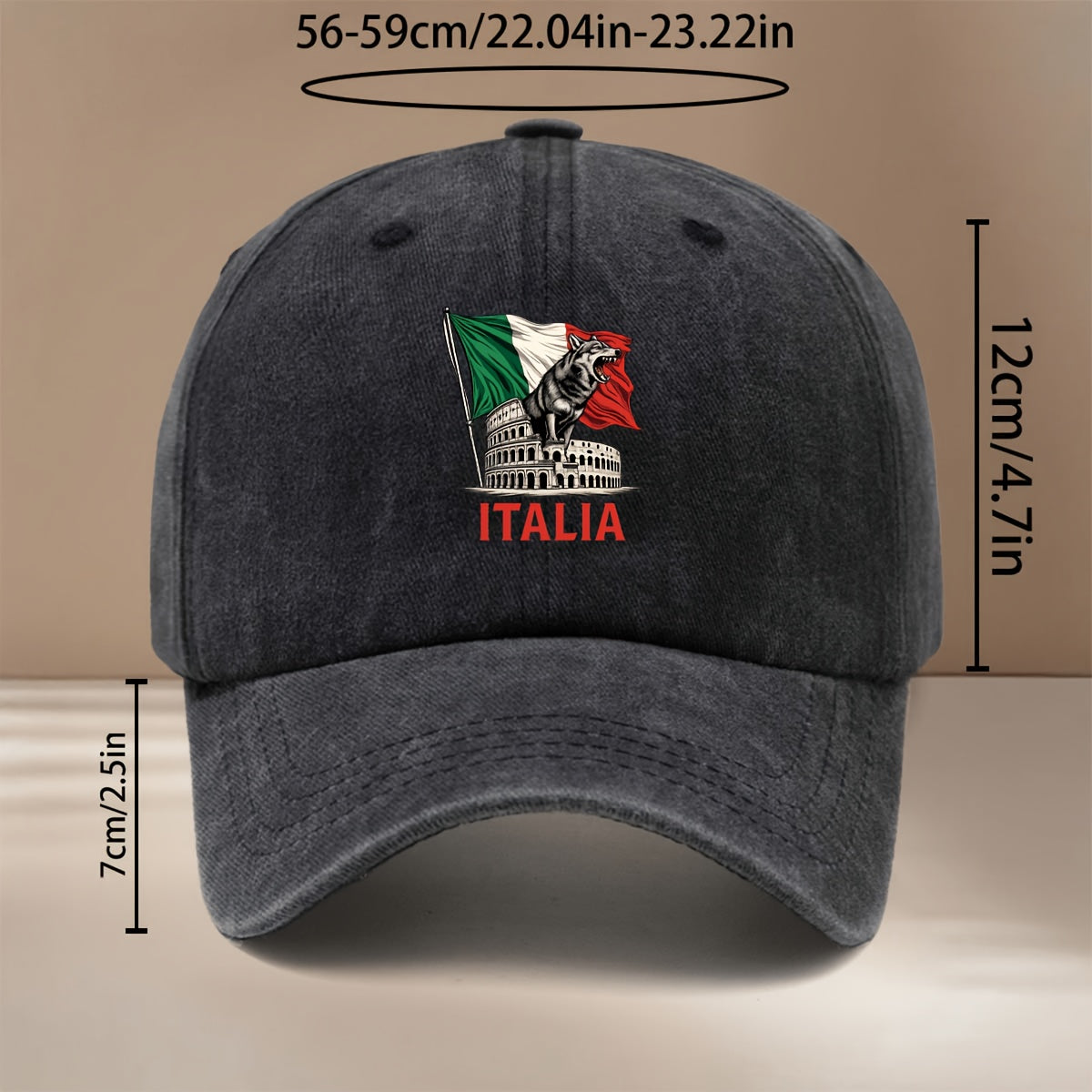 Baseball Cap with "ITALIA" Text and Wolf Graphic, All-season Versatile Fit, Casual and Relaxed Style, Textured Six-panel Design, Comfortable and Lightweight Hip-hop Cap, Adjustable Size, Curved Brim, Unisex Snapback, Trendy and Fashionable for Sports