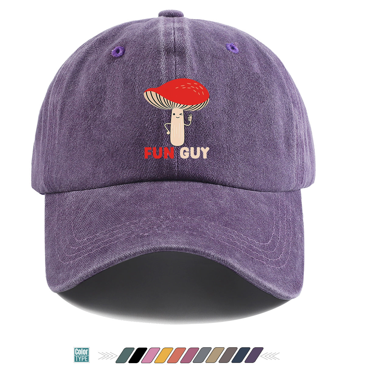1pc FUN GUY Mushroom Print Baseball Cap with Winking V-Sign & Mushroom - Adjustable Unisex Hat Suitable for Outdoor, Parties, Travel, Picnic, Camping - Breathable Sun Hat for Men & Women, Creative Gift for Daily Wear and Birthdays