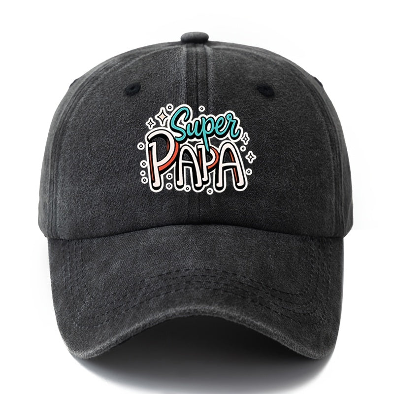 Unisex, Fashionable And Versatile Printed Supei PAPA Baseball Cap, Classic Retro Washed Outdoor Lightweight Curved Brim Cap, Suitable for Outdoor Vacations, Travel, Camping, And Other Casual Occasions, Hip-Hop Cap for Holiday Parties