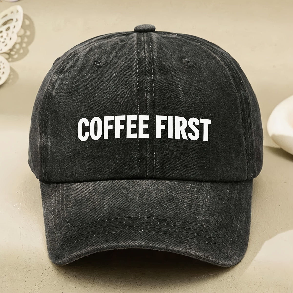 Coffee First Vintage Washed Baseball Cap for Men And Women Casual Street Style Gift for Coffee Lovers