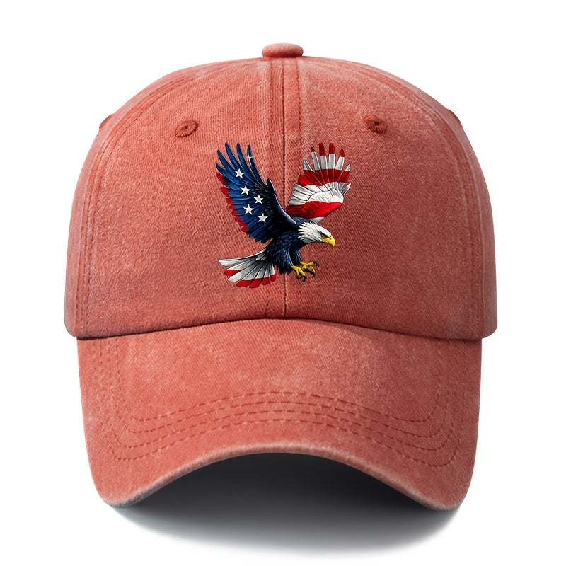 A Unisex Fashionable and Versatile Printed Baseball Cap Featuring a Spreading-winged Bald Eagle, a Classic Vintage Washed Outdoor Lightweight Curved-brim Hat, a Trucker Baseball Cap, Suitable for Casual Occasions Such as Outdoor Vacations
