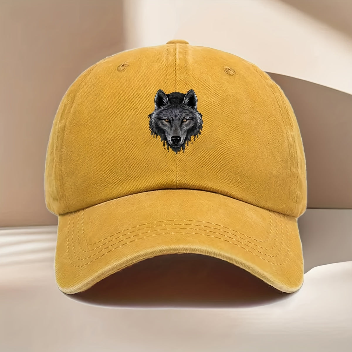Men' & Women' Vintage Distressed Duckbill Cap with Wolf Head Print - Curved Brim Baseball Hat Suitable for All Seasons, Lightweight Durable Outdoor Travel, Hip-Hop Style for Daily Wear, Vacation, - Fits Head Circumference Well