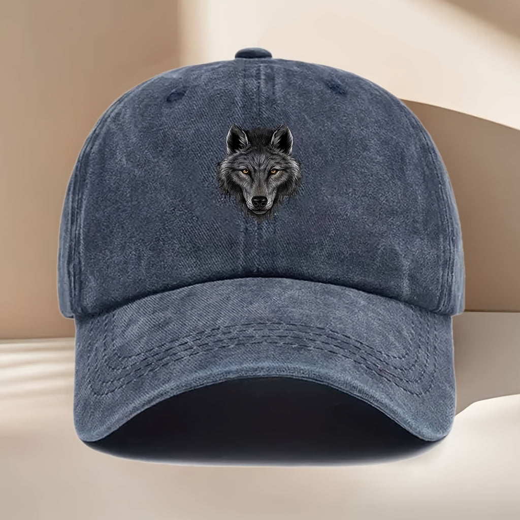 Men' & Women' Vintage Distressed Duckbill Cap with Wolf Head Print - Curved Brim Baseball Hat Suitable for All Seasons, Lightweight Durable Outdoor Travel, Hip-Hop Style for Daily Wear, Vacation, - Fits Head Circumference Well