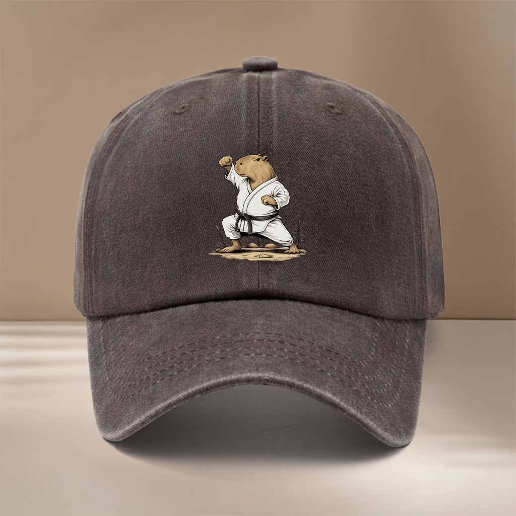 This Is a Baseball Cap Featuring a Capybara Design with a Martial Arts Theme. It'S Lightweight, Trendy, Adjustable, And Suitable for Both Men And Women. The Comfortable And Stylish Duckbill Hat Is Perfect for Outdoor Sports, Gatherings