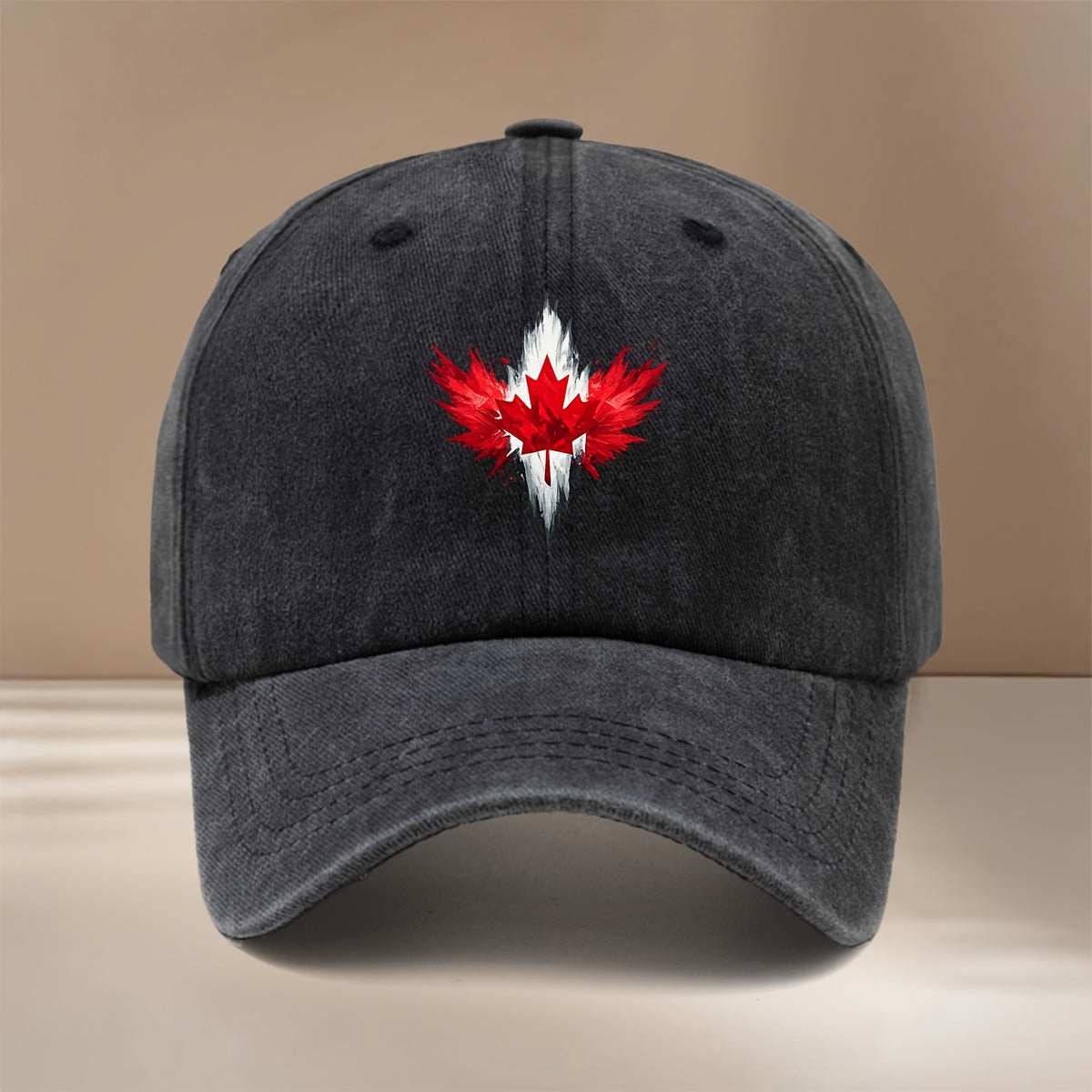 Red Maple Leaf Pattern Baseball Cap Lightweight Fashion Duckbill Hat Unisex Vintage Distressed Style for Parties, Camping, And Hip-Hop Outfits, Trendy Comfortable Curved Brim Hat with Texture And Versatile Fit, Casual Hat with Adjustable Size