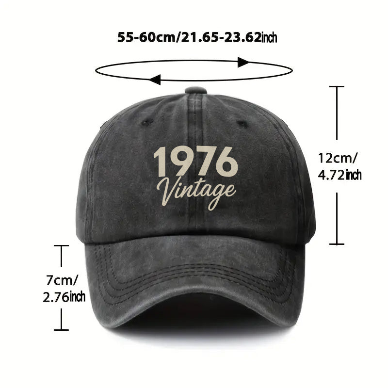 An Adjustable Baseball Cap Featuring a '1976 Vintage Retro' Design, Made from Lightweight Polyester with Printed Patterns, Perfect for Outdoor Sports And Camping Enthusiasts. It'S a Trendy Couple'S Cap, Suitable for Golf, Trucker Style