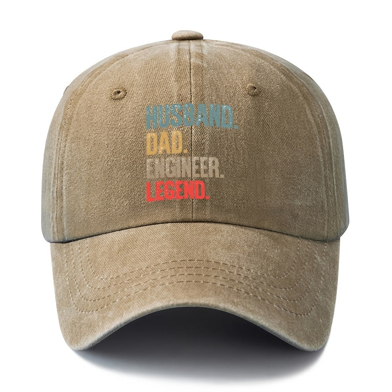 A Unisex, Fashionable and Versatile Printed Baseball Cap with a Stepwise Identity Statement, HUSBAND DAD ENGINEER Baseball Cap, Classic Retro Washed Outdoor Lightweight Curved Brim Cap, Trucker Baseball Cap, Suitable for Outdoor Vacations, Travel, Ca