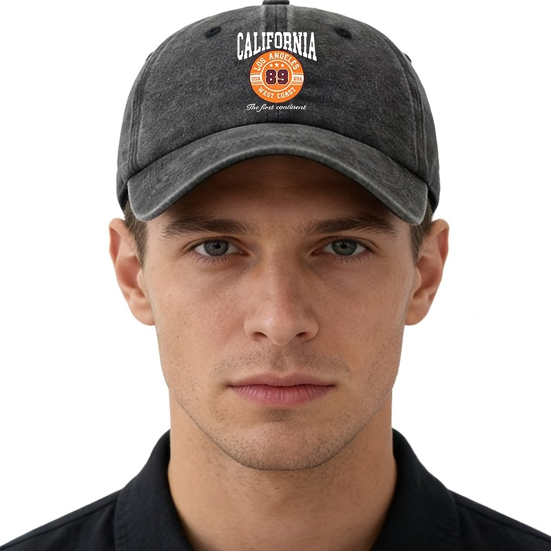 A Unisex Fashionable and Versatile Printed CALIFORNIA Baseball Cap, Featuring a Classic Vintage Washed Lightweight Curved-brim Design. Suitable for Outdoor Vacations, Travel, Camping, and Other Casual Occasions. Also Ideal as a Hip-hop Hat